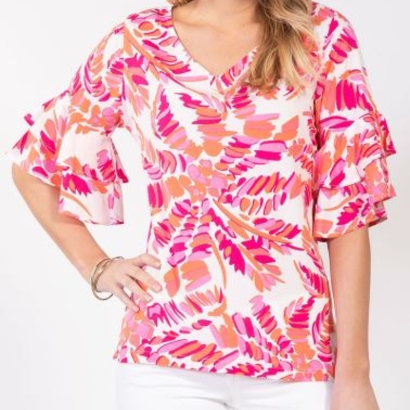🌺 Escapada Ruffle Sleeve Blouse Tunic NWT 🌴 - Picture 1 of 8